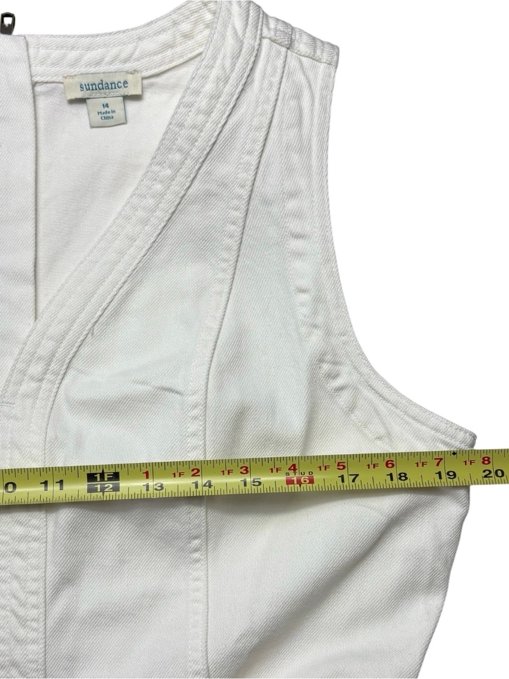 Sundance Poppy White Denim Belted Midi Dress V-Neck Size 14 Pockets Cotton - Picture 6 of 10